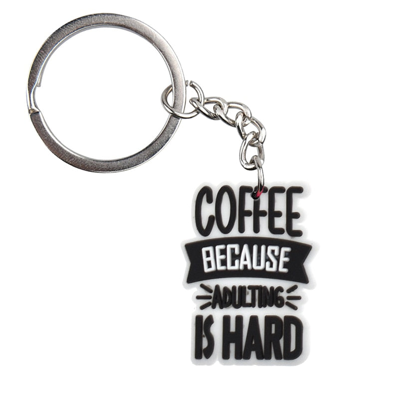 14 Styles PVC Coffee Lover Fan Caffeine Keychain Cartoon Key Ring Anime Pendant