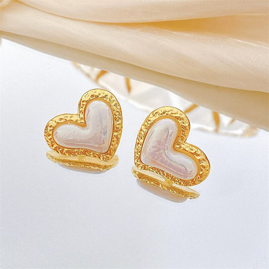 Textured Heart Lady Cute Stud Earrings for Women Jewelry Girls Earrings