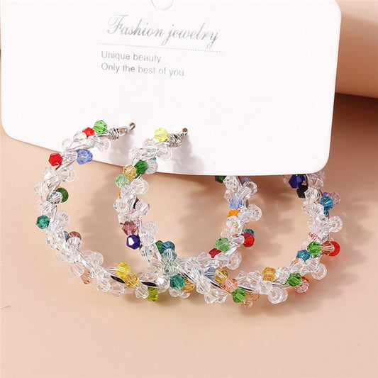 Colorful Beaded Hoop Earrings For Women Girl Fashion Modern Jewelry Gift