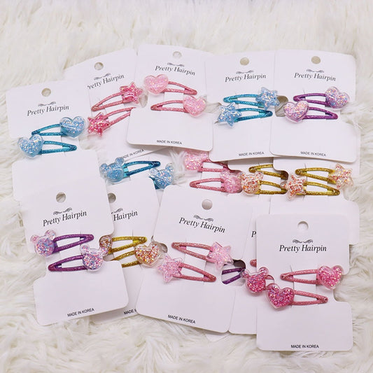 2Pcs/Set Children's Fashion Stars Love Transparent Colorful Hairpin New Girls