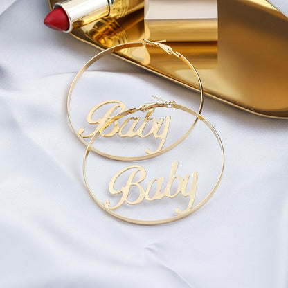Baby Design Letter Hoop Earrings Women Girl Fashion Trendy Jewelry Accessories