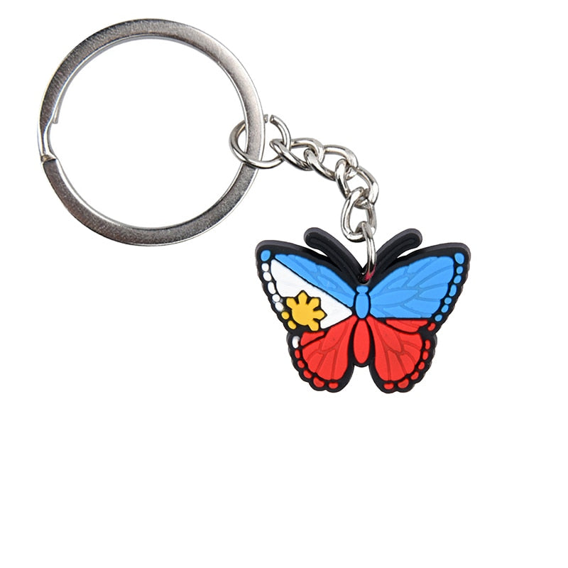 12 Styles Butterfly NationalFlag Key Pendant Soft Silicone Metal Key Chains