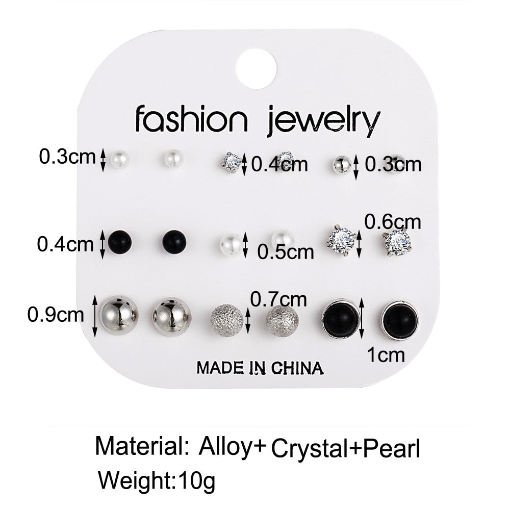 9 Pairs Mixed Stud Earring Set Women Creative Vintage Earrings Jewelry