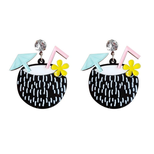 Coconut Cocktail Drop Earrings Women Travel Fashion Cartoon Earrings Creative