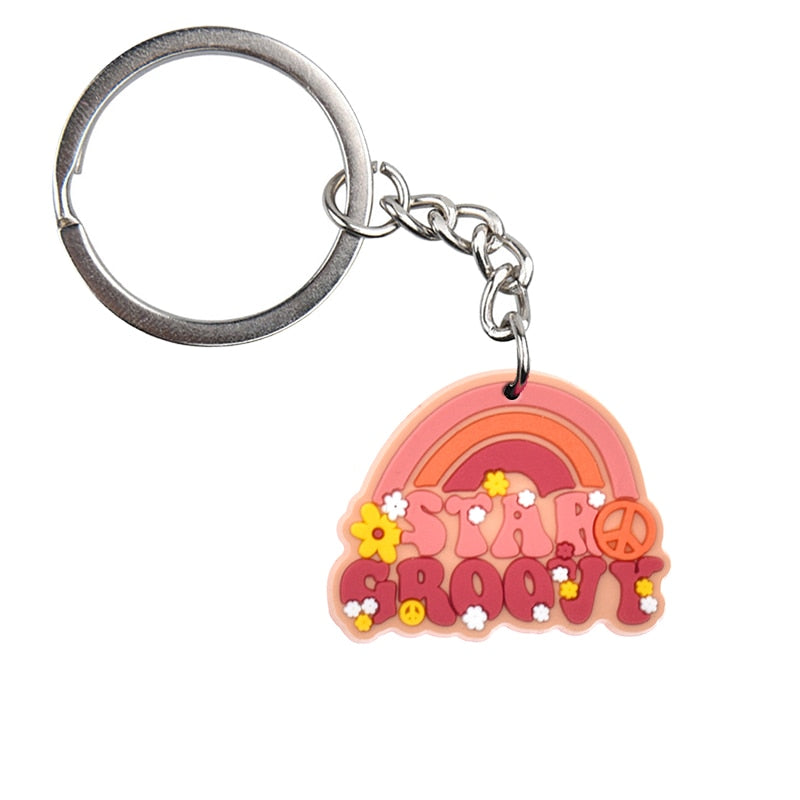 14 Styles PVC Keychain Peace and Love Butterfly Flower Sign Keychain Global