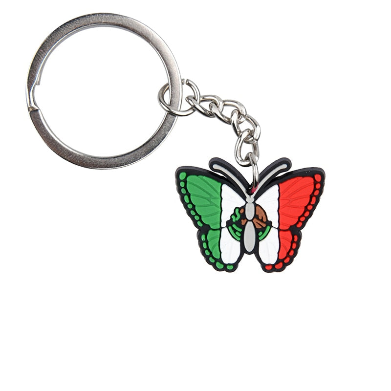 12 Styles Butterfly NationalFlag Key Pendant Soft Silicone Metal Key Chains