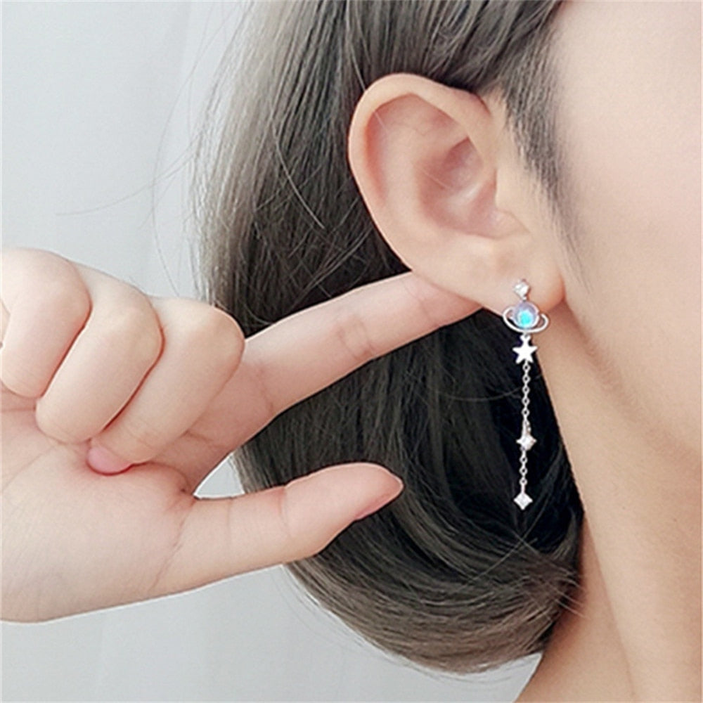 Planet Tassel Drop Earrings Women Fashion Creative Art Cute Stylish Jewelry