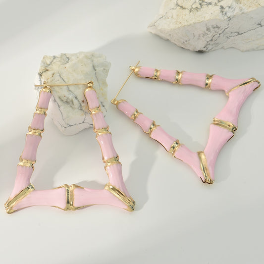 Light Pink Geometric Hoop Earrings Hip Hop Women Party Gift Jewelry Ear Fashion