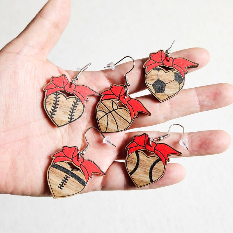 Basketball Heart Wooden Drop Earrings Women Gifts Earring Cute Girls Eardrop