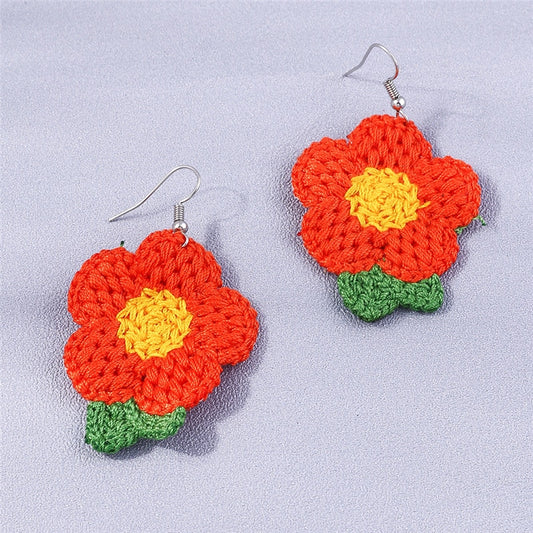 Knitted Red Yellow Flower Drop Earrings Women Charms Earring Fashion Creative