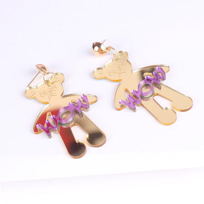 Gold Bear Acrylic Drop Earrings Women Travel Fashion Cartoon Earrings Creative