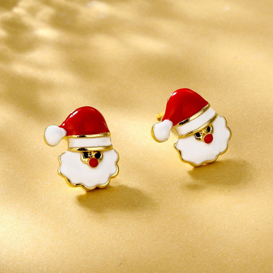 Santa Beard Christmas Stud Earrings Cute Women Mini Zircon Ear Jewelry