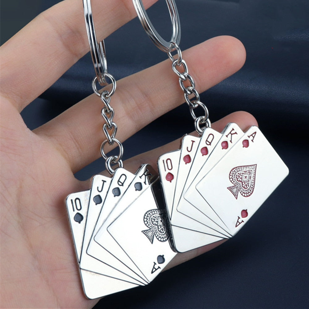 Poker Playing Cards Keychains For Men Car Bag KeyRing Stainless Steel Fashion