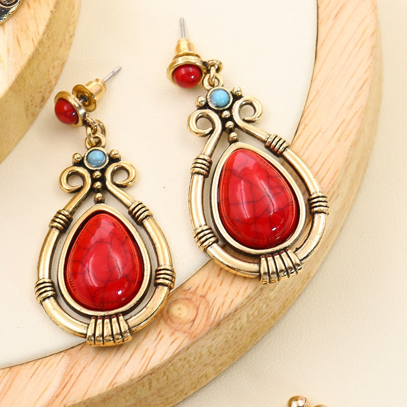 Marbled Red Vintage Dangle Earrings Women Fashion Modern Accessories Cute