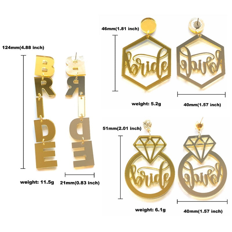 Long Bride Letter Acrylic Bridal Shower Drop Earrings Trendy Women Fashion