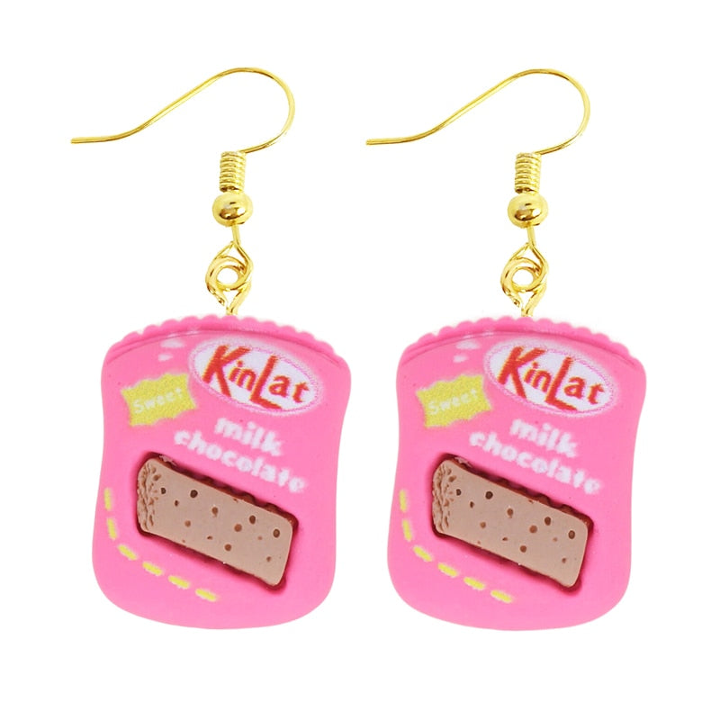 Milk Chocolate Candy Drop Earrings Women Art Fashion Cartoon Earrings Creative