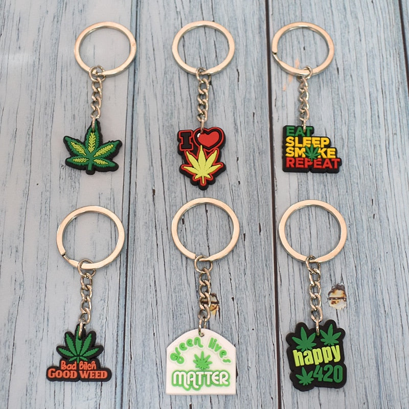 19 Styles Green Plant Design Hemp Leaf Creative Keychain Cartoon Creative Gift