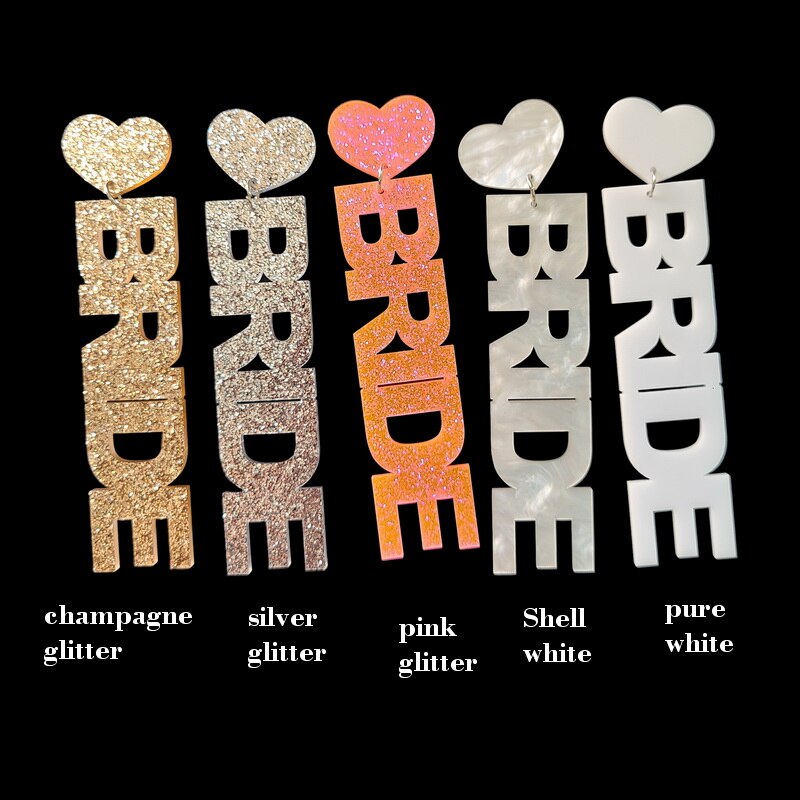 Acrylic Colorful Glitter Words Bride Drop Charm Earrings For Women Girl Fashion