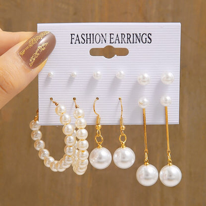 6 Pairs Imitation Pearl Dangle Earrings for Fashion Stylish Jewelry Drop