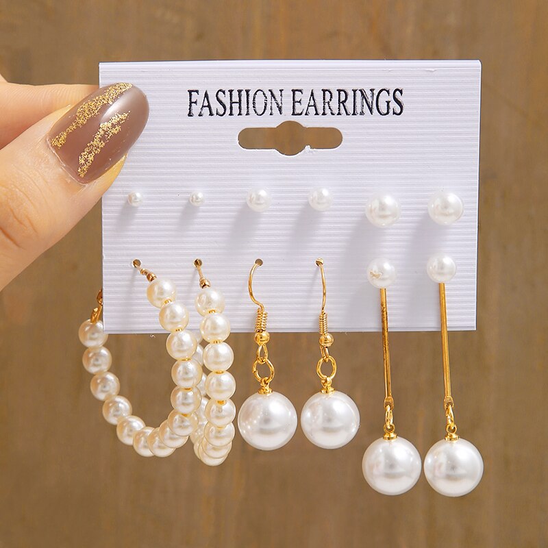 6 Pairs Imitation Pearl Dangle Earrings for Fashion Stylish Jewelry Drop