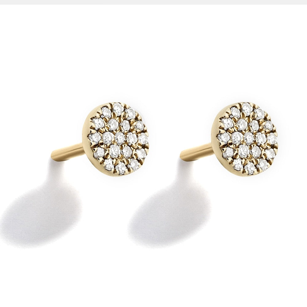 Simple Crystal Round Stud Earrings Vintage Silver Earrings Women Fashion