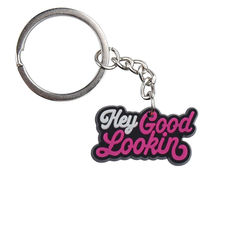 18 Styles PVC Inspirational Slogan Quote Keychain Car Keyring Cartoon Creative