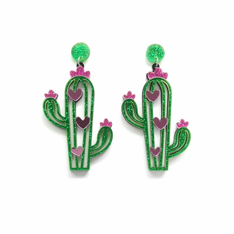 Cactus Design Heart Drop Earrings Women Travel Fashion Cartoon Earrings Creative