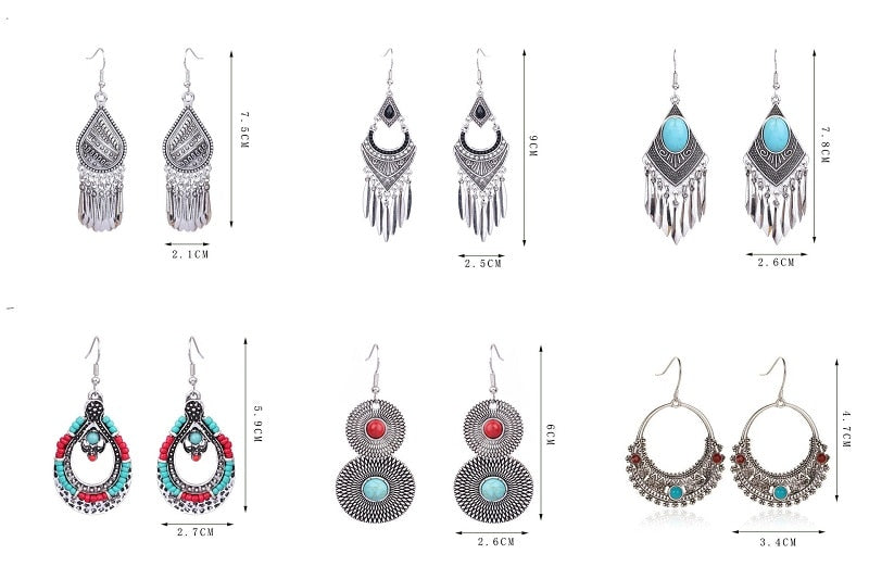 Boho Style Turquoise Vintage Dangling Drop Earrings Female Fashion Earrings