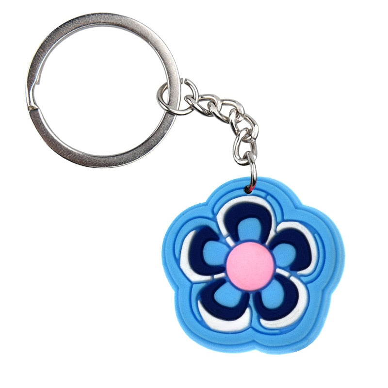 10 Styles Cartoon Colorful Flowers Keyring Cute Creative Fashion Keychains Bag