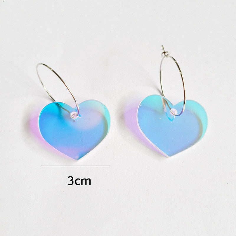 Holographic Heart Drop Earrings Hip Hop Art Women Party Jewelry Ear Fashion