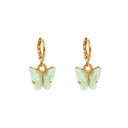 Green Butterfly Drop Earrings Jewelry For Women Fashion Accessories Trendy Girl