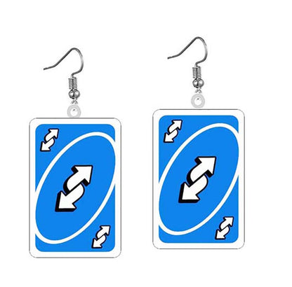 Blue Card Uno Game Drop Earrings Hip Hop Women Party Gift Jewelry Ear Fashion