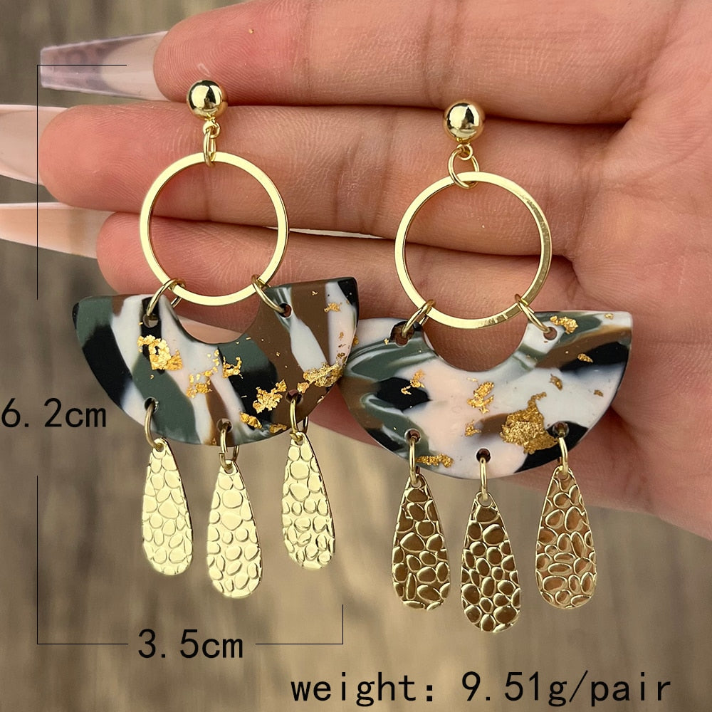 Rain Drops Geometric Pottery Clay Drop Earrings Jewelry For Women Fashion