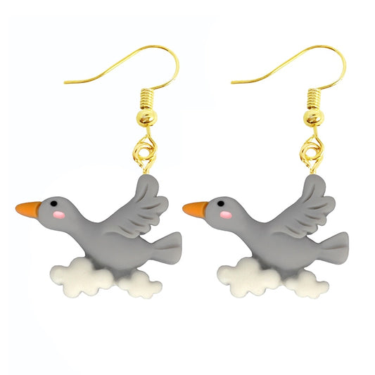 Grey Bird and Clouds Dangle Earrings Women Gifts Earring Cute Girls Eardrop