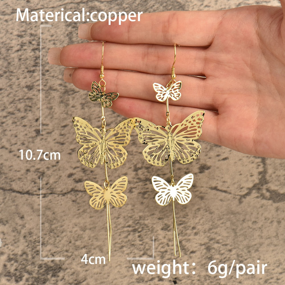 Three Butterfly Drop Dangle Earrings Cartoon Ear Pendants Accessories Women