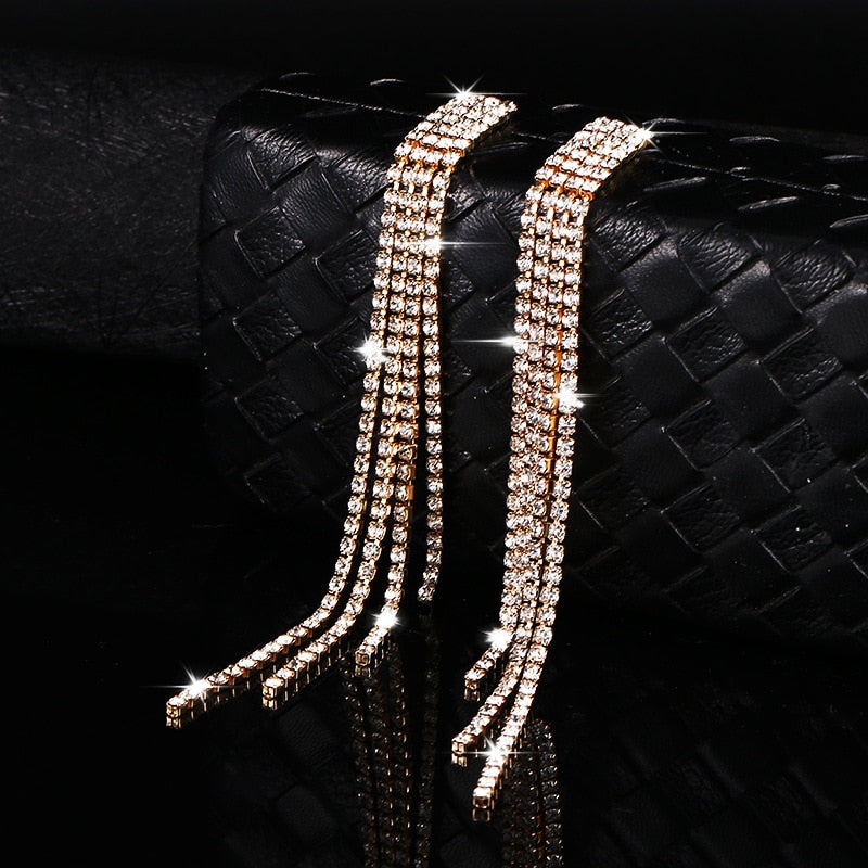 14 Styles Rhinestone Crystal Long Tassel Drop Earrings Women Party Wedding