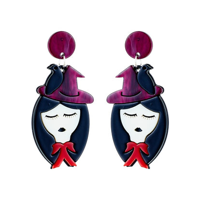 Purple Hat Girl Drop Earrings Women Travel Fashion Cartoon Earrings Creative