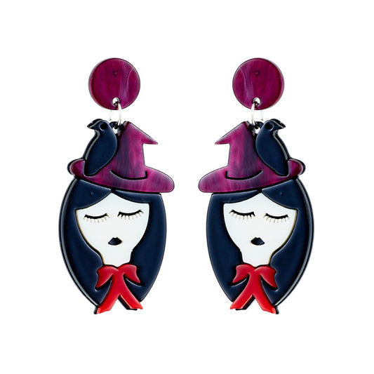 Purple Hat Girl Drop Earrings Women Travel Fashion Cartoon Earrings Creative