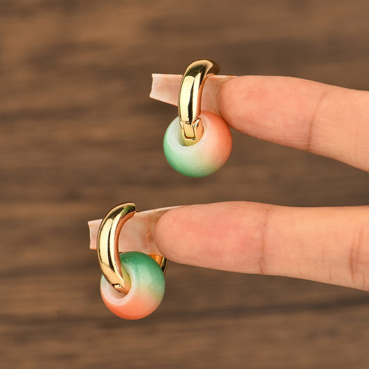 Peach Green Glass Bead Hoop Earrings Women Girl Party Gift Fashion Ear Jewelry