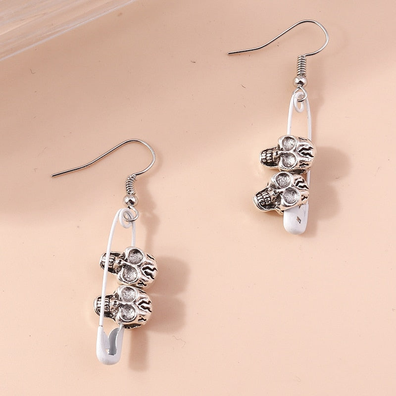 Safety Pin Skull Charm Drop Earrings Women Creativity Jewelry Cute Earring Girls