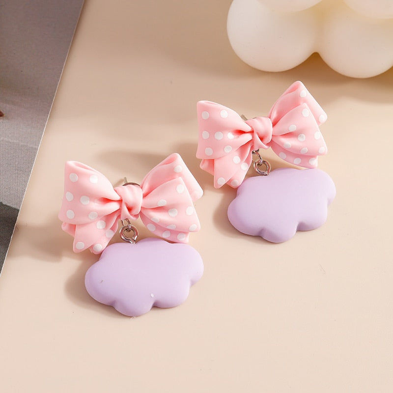 Pink Bow Purple Cloud Dangle Earrings Women Charms Earring Fashion Creative