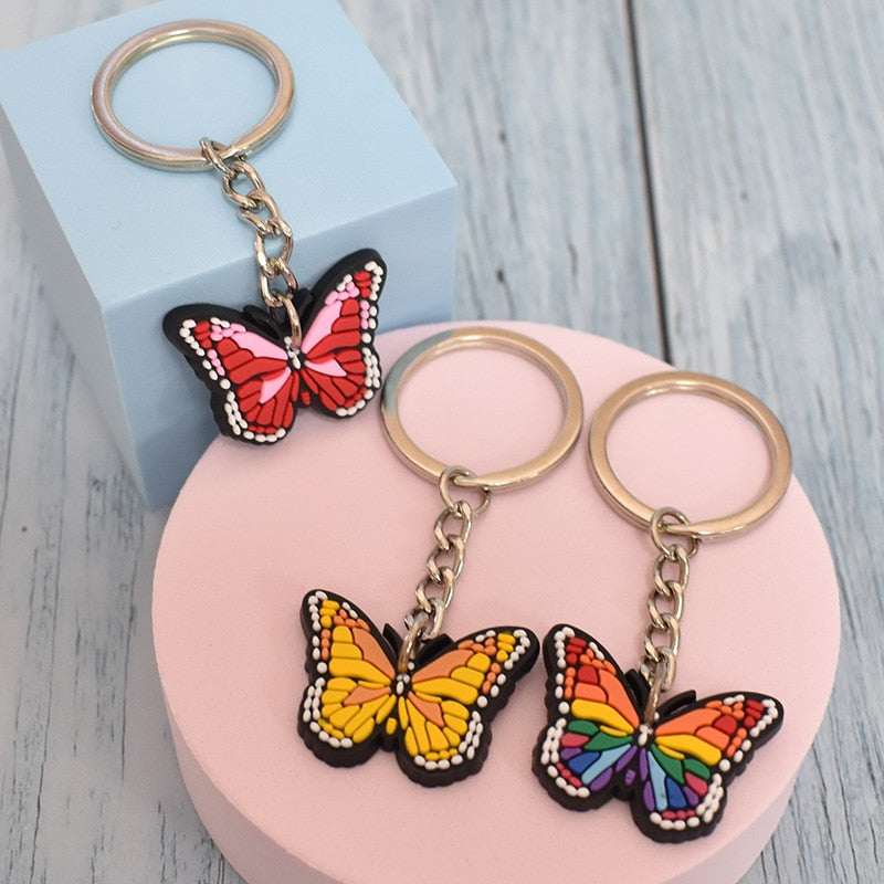 8 Styles PVC Colorful Cartoon Butterfly Keyring Cute Creative Fashion Keychains