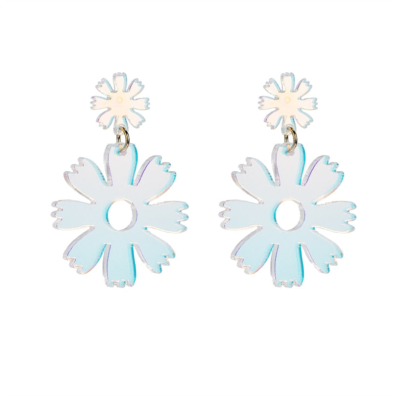 Holographic Acrylic Flower Dangle Earrings Women Travel Fashion Cartoon Earrings