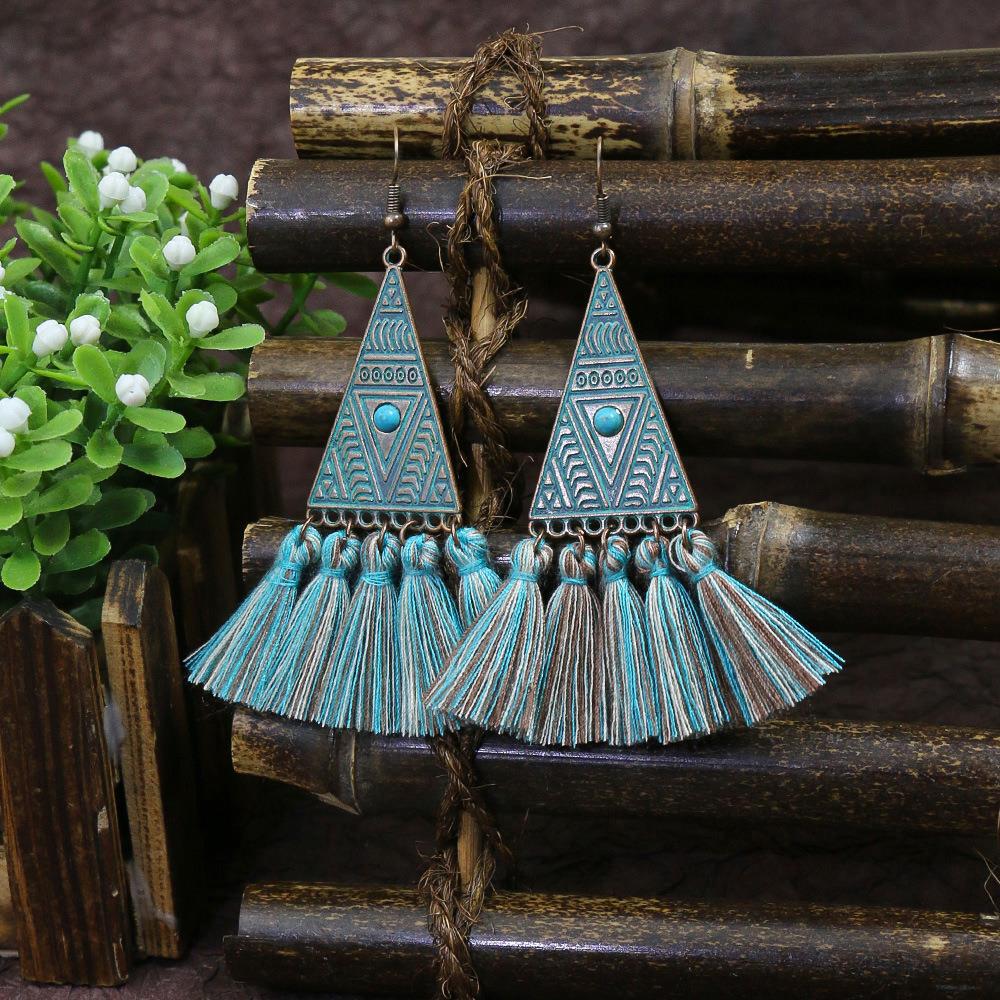 15 Styles Blue Vintage Geometric Boho Fringed Big Ethnic Dangle Earrings Women