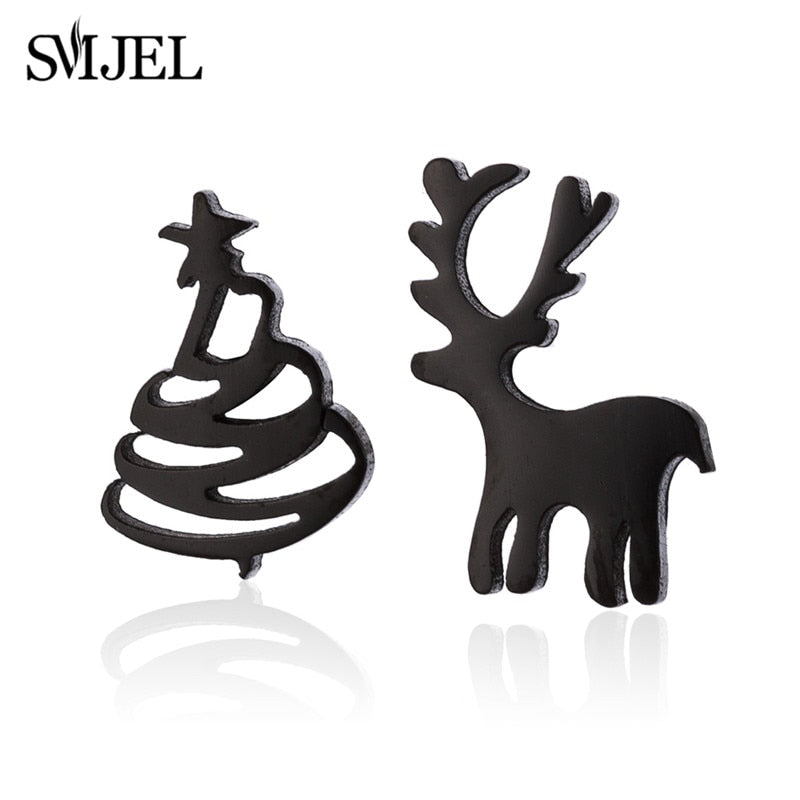 Deer Christmas Tree Stainless Steel Earrings Women Jewelry Small Studs Gifts
