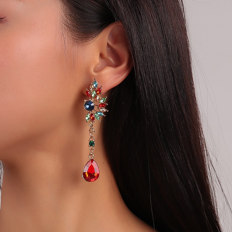 Mixed Color Red Evening Drop Dangle Earrings Trendy Women Fashion Earrings