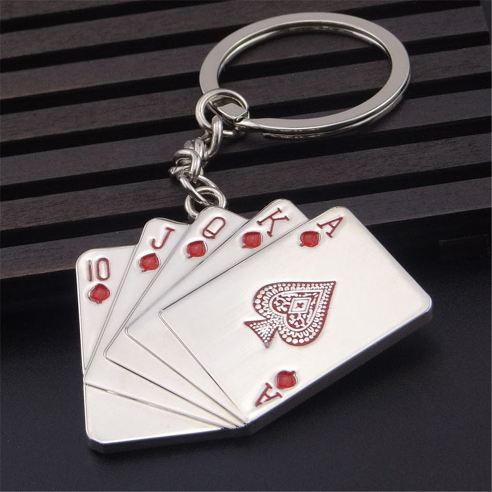 Poker Playing Cards Keychains For Men Car Bag KeyRing Stainless Steel Fashion