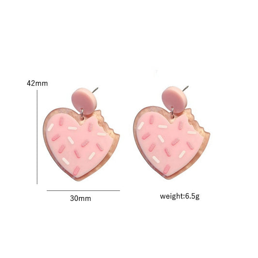 Valentine's Day Acrylic Pink Heart Cookie Dangle Earrings Women Girl Fashion