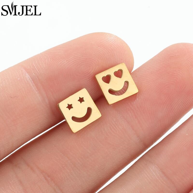 Square Smile Sign Fashion Earrings Minimalist Creative Style Ear Studs Earrings