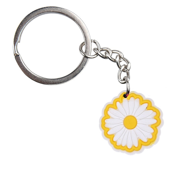 White Flower PVC Keychain for Women Charm Key Chain Women Girls Key Ring